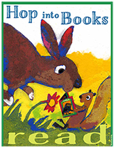  A squirrel is reading his book while a rabbit nearly hops over him